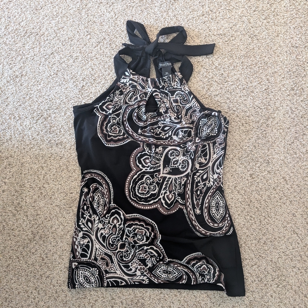 White House Black Market Black Halter Top With Tie In Back.